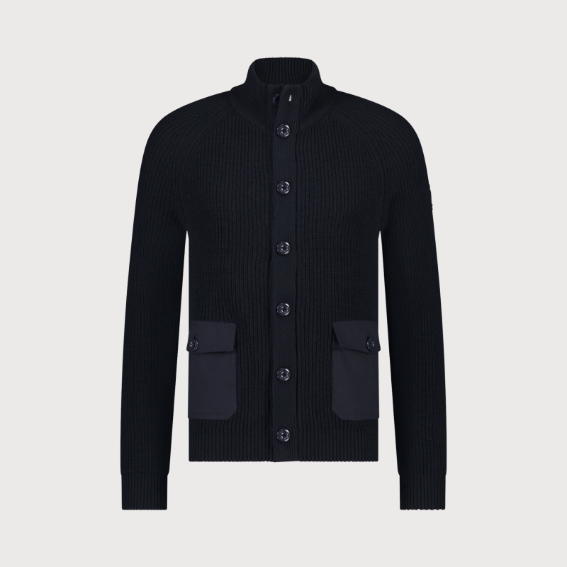 Grof gebreid vest met knoopsluiting en ristsluiting