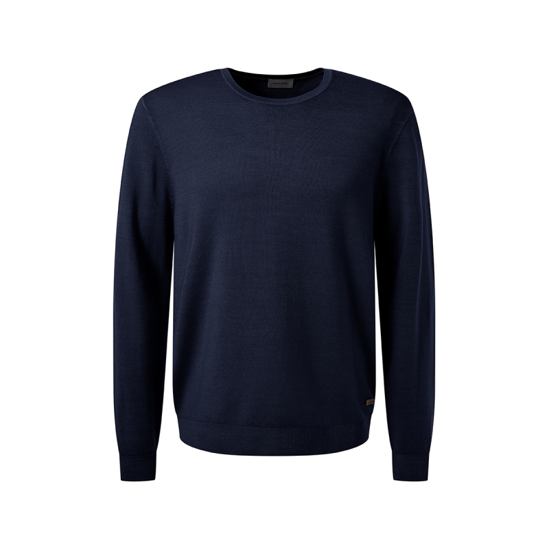 Pullover ronde hals merinowol donkerblauw Pierre Cardin